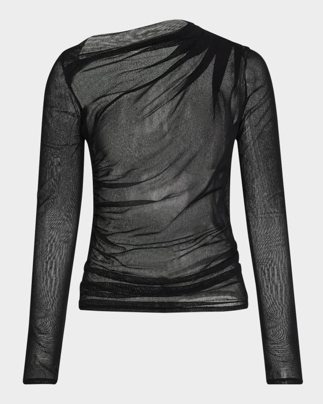 Sheer Slash Long-Sleeve Blouse